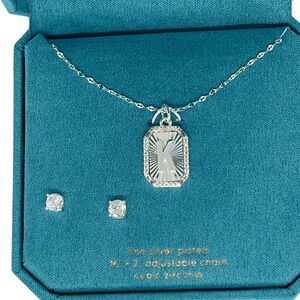 Silver Plated 'K' Initial Charm Necklace Earrings (2pc Set) Solitaire Stud Vday